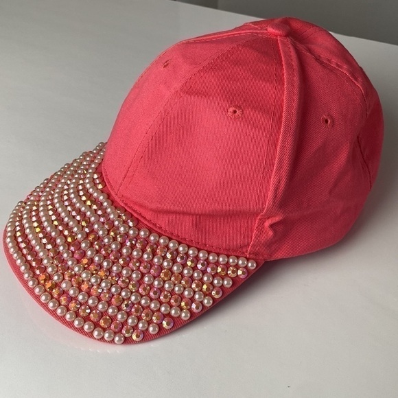 RHINESTONE & Pearl Visor Sparkly Baseball Cap Bling Glitter Adjustable Snap Back - Picture 7 of 8